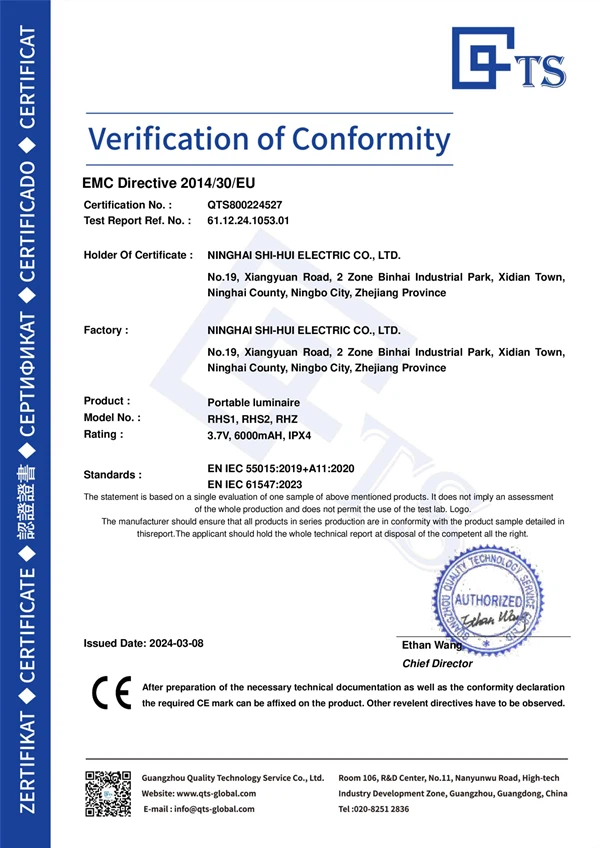 QTS800224527 Portable luminaire CE-EMC